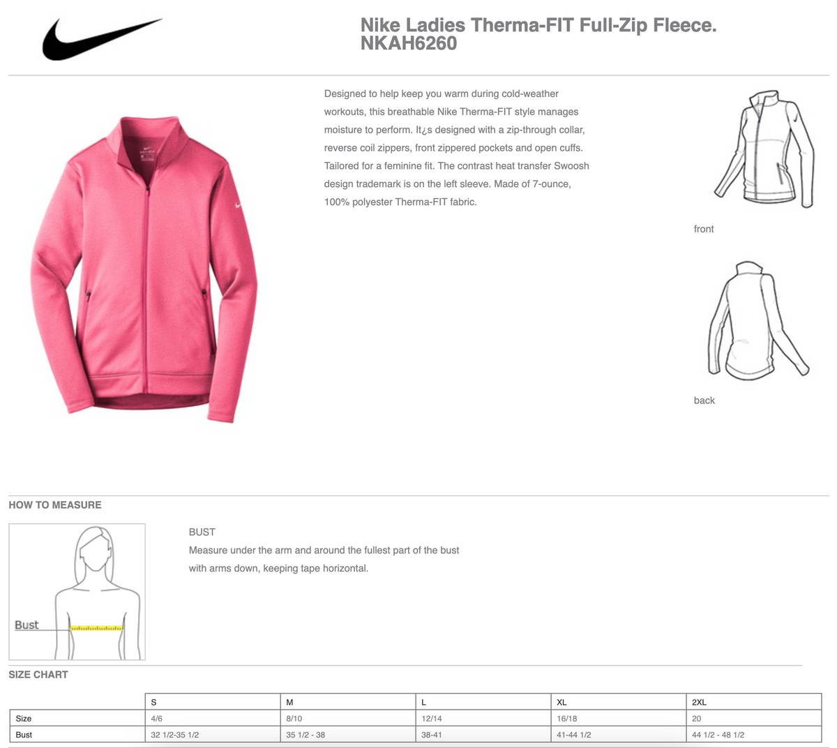 Samford University Lacrosse Club Ladies Nike Thema-Fit Full Zip Fleece