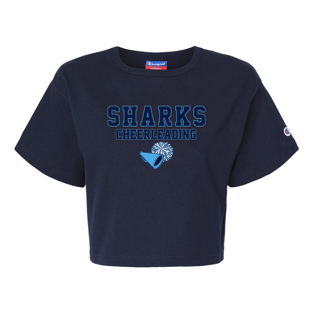 Sharks Cheerleading Women's Champion Heritage Jersey Crop T-Shirt *GLITTER LOGO*